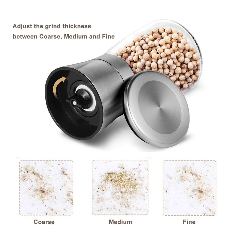 Mincham Manual Salt or Pepper Grinder for Professional Chef, Best Spice Mill with Stainless Steel Cap, Ceramic Blades and Adjustable Coarseness, Refillable Glass Body with 6OZ Capacity - Image 5